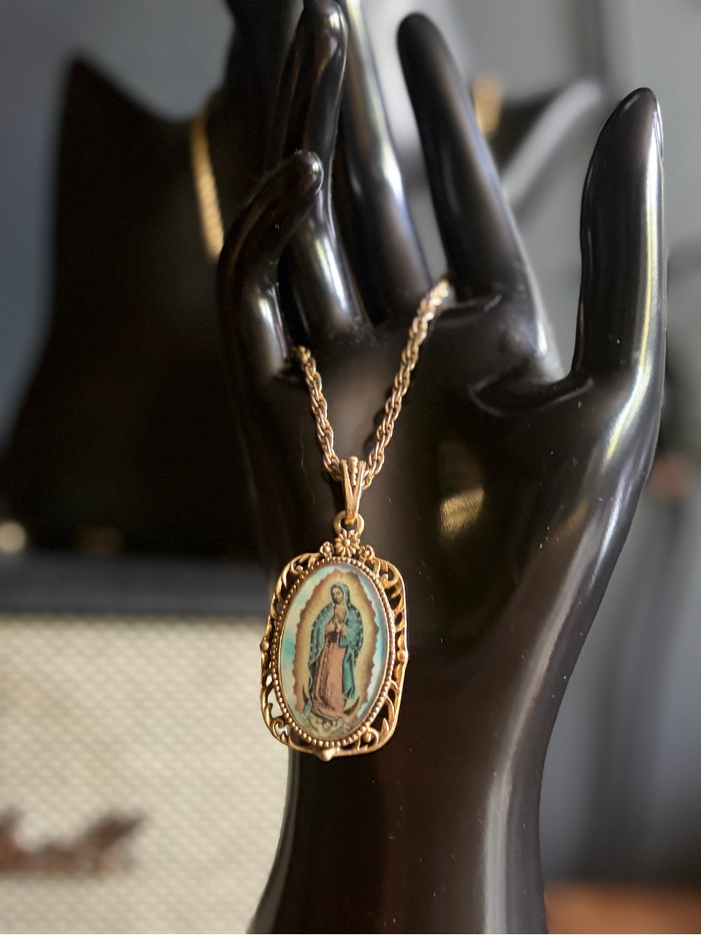 Gold-Tone Virgin Mary Pendant Necklace - Religious Medallion
